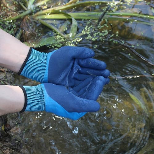 GALPADA Waterproof Anti-Skid Fishing Gloves, Double-Layer Latex Coated, Wear-Resistant Breathable Gloves for Outdoor Fishing and Gardening, 1 Pair