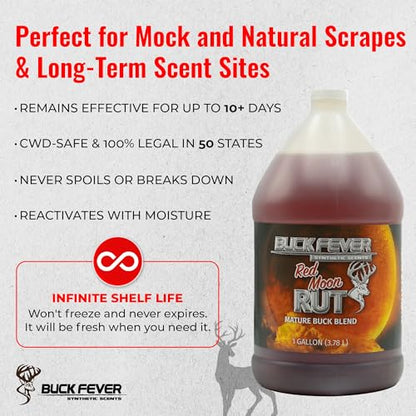 Buck Fever Red Moon Rut – Synthetically Formulated Deer Liquid Attractant – Non-Spoiling, Sweet Synthetic Buck Attractant Scent – Moisture Reactivated Mature Rutting Buck Scent - size: 1 Gallon