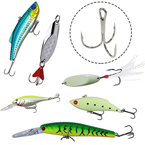 Fishing Treble Hooks Kit, Sharp Replacement Treble Hooks for Lures Baits, High Carbon Steel Fishing Hooks with Stainless Steel Split Rings Set for Bass Trout Walleye Pike - color: Silver_150pcs