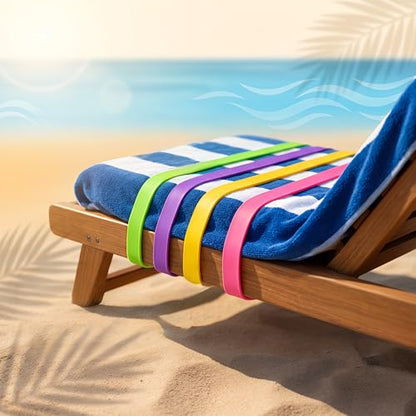 6 Pack Beach Towel Bands, Pool & Cruise Chair Essentials, Towel Bands for Cruise Chairs, Stretch Towel Holder Clips