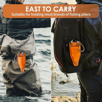 Fishing Pliers Sheath with Spring Steel Belt Clip and Coiled Lanyard, Cowhide Leather Holsters for Most Fishing Pliers