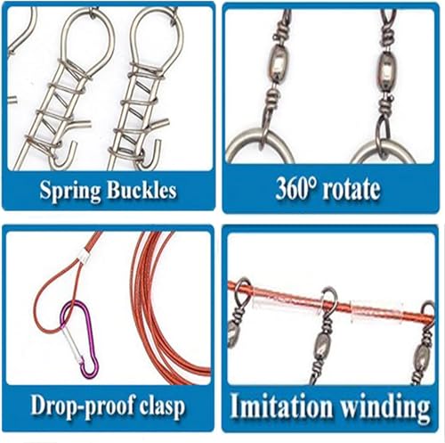 2-Piece 5-Metal-Snap Fishing Stringer with Float 350cm(137.80in) - Stainless Steel Wire Rope Heavy-Duty Fish Lock for Sea/Ice/Kayak Fishing