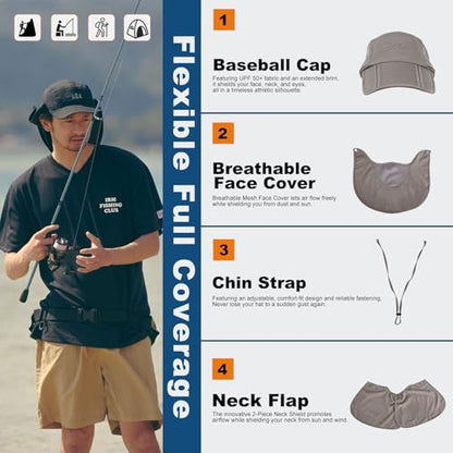 Surblue Neck Face Flap Outdoor Cap UV Protection Sun Hats Fishing Hat Quick-Drying UPF50+ - color: A-light Grey, size: Small