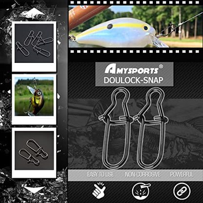 AMYSPORTS High Strength Fishing Snap Clip Duo Lock Snap Swivel Stainless Quick Change Fishing Snaps Solid Black Nickel 26lb-220lb - size: Size3（66lb）100pcs