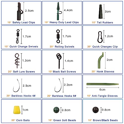 Carp Fishing Equipment Kit, 277pcs Carp Fishing Tackle Box with Carp Hooks Boilies Corn Baits Weights Rigs Swivels Snaps Various Gear Accessories Set for Men Gift