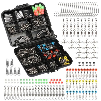 Fishing Accessories Kit, Fishing Set with Tackle Box, Fishing Hooks, Weights, Jig Heads, O-Rings, Barrel Swivels, Fastlock Snaps, Fishing Beads, Space Beans - Freshwater & Saltwater Fishing