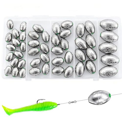 Egg Weights Egg Fishing Sinkers Lead Weights Catfish Weights Slide Sinkers for Fishing Line Assortment - style: 48pcs
