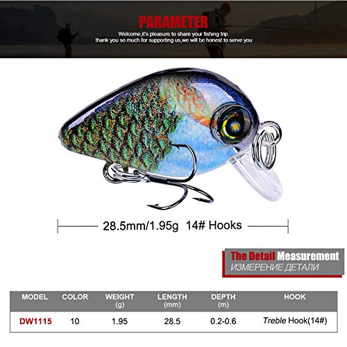 Mini Crankbait Fishing Lures Kits Swimbait Wobbler Hard Baits for Bass Trout Pike Freshwater and Saltwater 10pc-20pc/pack - color: 10pcs-2.85cm/0.069oz