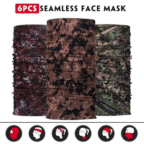 Neck Gaiter for Men Women Headwear Bandana Head Wrap Face Scarf Mask Cover Warmer Balaclava-Seamless & Versatile - color: A-6pcs-camo Jungle