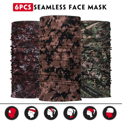 Neck Gaiter for Men Women Headwear Bandana Head Wrap Face Scarf Mask Cover Warmer Balaclava-Seamless & Versatile - color: A-6pcs-camo Jungle