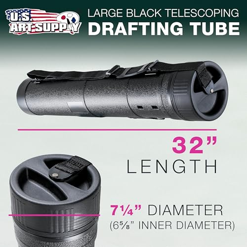 U.S. Art Supply X-Large Poster Tube - Telescoping Adjustable 32" to 52" - Durable 7-1/4" Diameter Storage Tube - Art Poster Carrier Holder & Blueprint Storage Drafting Tube Travel & Protection