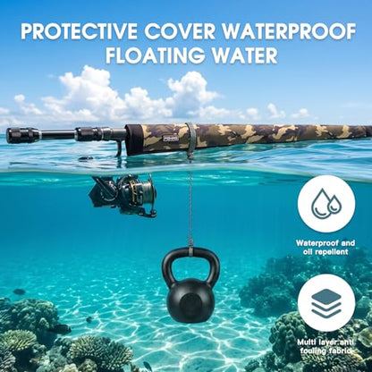 Neoprene Fishing Rod Sleeve, 6ft-8ft Floating & Puncture Resistant Rod Sock | Protective Cover for Casting, Spinning, Trolling Fishing Poles - color: Leaf, style: Spinning（3.54" opening）