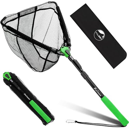 YVLEEN Floating Fishing Net Fish Landing Net - Upgraded Design Foldable & Lightweight Freshwater Fishing Landing Net, Ultra-Thin Rubber Fish Net Easy Catch and Release, Fishing Gifts for Men - color: Green 15"/38cm Hoop Size (Extendable)