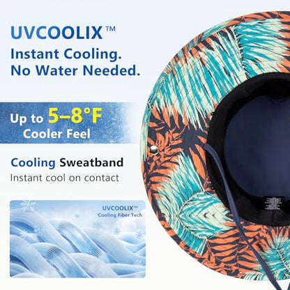 Unisex UVCoolix™ Cooling Sun Hat with Detachable Neck Flap | UPF 50+ Protection, Wide Brim Bucket Hat for Hiking, Fishing & Big Heads - color: Sea Palm, size: Medium-Large