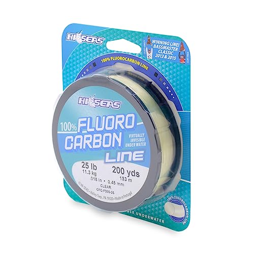 Hi-Seas 100% Fluorocarbon Fishing Line Clear - Strong & Tough Fishing Leader Line, Sinks Faster Than Monofilament Fishing Line. Available in 6lb, 8lb, 10lb, 12lb, 15lb, 20lb, 25lb Test - style: 25 Pound Test, 200 Yard