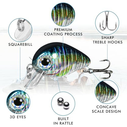 TRUSCEND Swimmax Easy Catch Fishing Lures with BKK Hooks, Wiggling, Vibrating, Rattling and Gurgling for More Bites, Heavy-Duty Dyneema Fiber Jointed Swimbaits for Bass, Trout, Crappie, Walleye, Pike - color: D1-1"-0.05oz