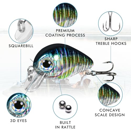 TRUSCEND Swimmax Easy Catch Fishing Lures with BKK Hooks, Wiggling, Vibrating, Rattling and Gurgling for More Bites, Heavy-Duty Dyneema Fiber Jointed Swimbaits for Bass, Trout, Crappie, Walleye, Pike - color: D1-1"-0.05oz