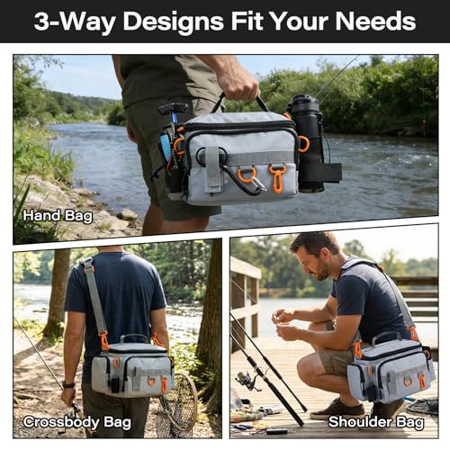 Fishing Tackle Bags with Tackle Box,Waterproof,Padded Shoulder Strap,Gear Storage,Fish Bag with 136 Pcs Fishing Lures Kit,Fish Hook Remover Tool,Fish Lip Gripper,Fishing Plier,Gifts for Men (Gray) - color: Gray