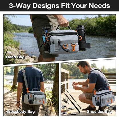 Fishing Tackle Bags with Tackle Box,Waterproof,Padded Shoulder Strap,Gear Storage,Fish Bag with 136 Pcs Fishing Lures Kit,Fish Hook Remover Tool,Fish Lip Gripper,Fishing Plier,Gifts for Men (Gray) - color: Gray