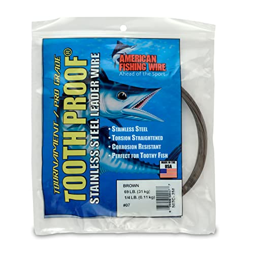 AFW Tooth Proof Stainless Steel Single Strand Hard Leader Wire - Bright and Camo for Shark, Barracuda, King Mackerel, Wahoo, Snook Bite Protection for Toothy Critters, Rigging Baits and Lures - color: Camo, style: #7, 69 Lb Test, 1/4 Lb