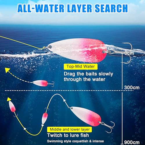 Spoon Fishing Lures, Hard Metal Fishing Spoon Lures with Treble Hooks Casting Spinner Baits for Bass Trout Pike Saltwater Freshwater - size: 1/4oz-5pcs
