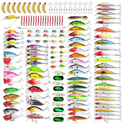 TSKS Fishing Artificial Lures Kit Mixed Including Front Diving Fin Minnow Surface Popper Crank Baits Pencil VIB with Hook and Soft Lures Accessories for Saltwater Freshwater Trout Bass Tackle Gift Set - color: 150pcs