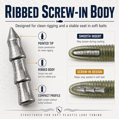 Screw-in Nail Weights for Bass Fishing, 50/70pcs Lead Insert Sinkers, Neko Rig Weights, Wacky Worm Weights, Soft Plastic Worm Weights for Stick Baits, Small Swimbaits, Finesse Lure Tuning Kit - size: 50Pcs-5 Size