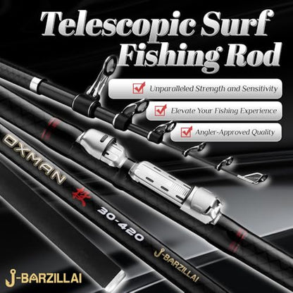 OXMAN Telescopic Surf Fishing Rod 11'8''/ 12'8''/13'8''/15'/16'4''Long Shot Portable Travel Inshore Pole 27T High Carbon Fiber Lightweight Stainless Steel Guides Bass Salmon Trout Rod