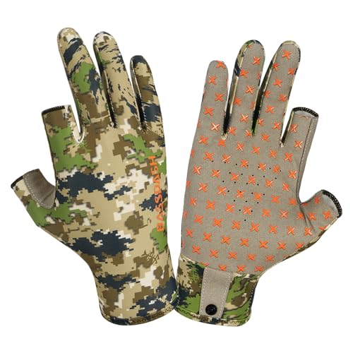 BASSDASH Unisex Fingerless Camo Hunting Gloves for Men's Women's Early Season Warm Weather UPF 50+ Lightweight Fishing Photography HG03 - color: Highland, size: Small