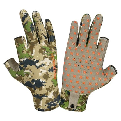 BASSDASH Unisex Fingerless Camo Hunting Gloves for Men's Women's Early Season Warm Weather UPF 50+ Lightweight Fishing Photography HG03 - color: Highland, size: Small