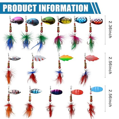 Rooster Bait Tail Fishing Lures Kit Spinner Baits Trout Lures Spoon Lures Bass Lures Hard Bait Bass Lures Crankbaits for Bass Pike Trout Salmon Crappie Walleye Fishing - color: 30pcs Fishing Lure kit