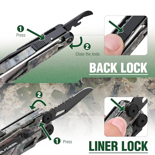 FLISSA Multitool, 18 in 1 Camo Multitool Pliers with Fire Starter, Window Breaker, Whistle, Stainless Steel EDC Gear with Sheath - Perfect for Survival, Simple Repair, Camping - color: Camo, size: 18-in-1