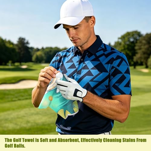 Fish 2 Pack Waffle Pattern Golf Towels, 17.7"x17.7" Square Golf Towel with Carabiner Clip and Magnetic Snap for Cleaning Golf Ball, Club