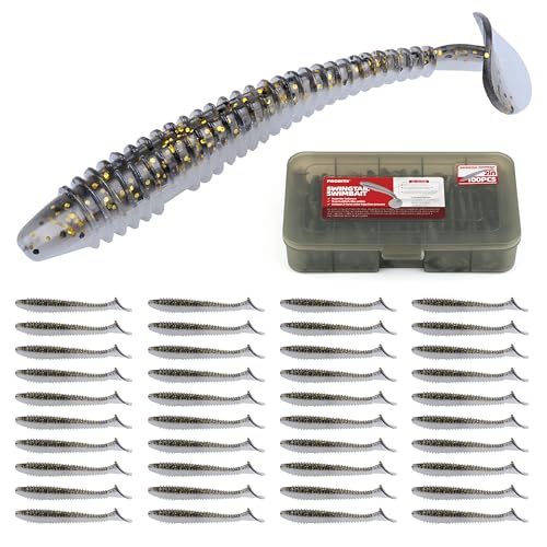 Paddle Tail Swimbaits 100/80/50PCS, 5/4/3/2 inch Soft Fishing Lures Bulk Pack – Durable Lifelike Action Lures for Bass, Trout, Crappie – Freshwater & Saltwater Fishing Gifts - color: Black-Gold, size: 2in, 100pcs