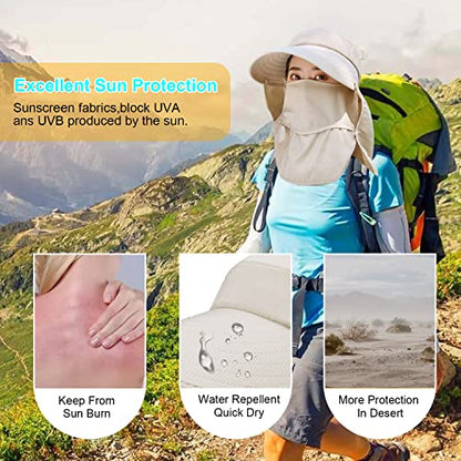 Women Wide Brim Face Mask Sun Hat Detachable Neck Face Flap Ponytail UV Protection Visor Hat Garden Fishing Hiking - color: A1-shun005-mise