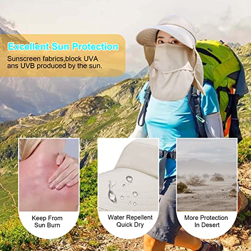 Women Wide Brim Face Mask Sun Hat Detachable Neck Face Flap Ponytail UV Protection Visor Hat Garden Fishing Hiking - color: A1-shun005-mise