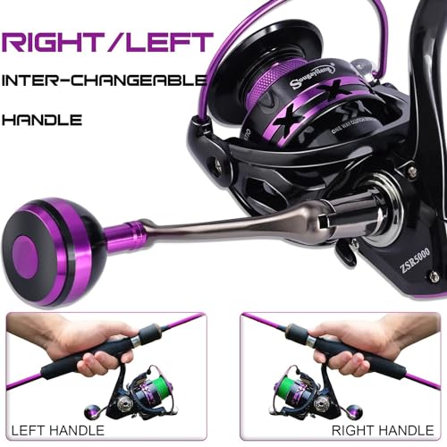 Sougayilang Fishing Rod and Reel Combo, Stainless Steel Guides Fishing Pole with Spinning Reel Combo for Saltwater and Freshwater - color: purple - Medium, size: 6.9ft and Spinning Reel