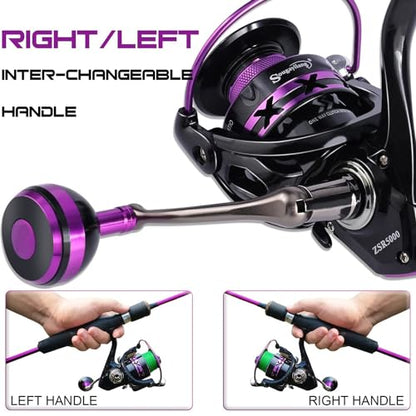 Sougayilang Fishing Rod and Reel Combo, Stainless Steel Guides Fishing Pole with Spinning Reel Combo for Saltwater and Freshwater - color: purple - Medium, size: 6.9ft and Spinning Reel