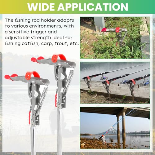 Automatic Spring Fishing Rod Holder, 2 Pack Stainless Steel Fishing Rod Stand, Adjustable Tip-Up Action for Ground Fishing