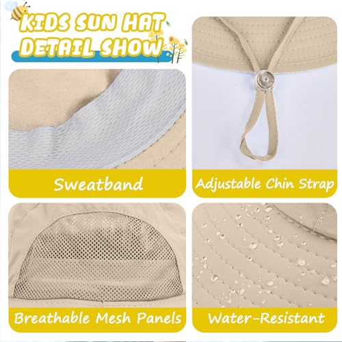 Outdoor Kids Sun Hats with Neck Flap Boys Girls Wide Brim UPF 50+ UV Protection Children Bucket Hat Safari Hat - color: 1pack-beige