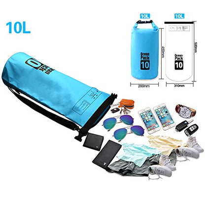 Dry Sack/Floating Waterproof Bag 2L/5L/10L/20L/30L for Boating, Kayaking, Hiking, Snowboarding, Camping, Rafting, Fishing and Backpacking - color: Blue, size: 10L