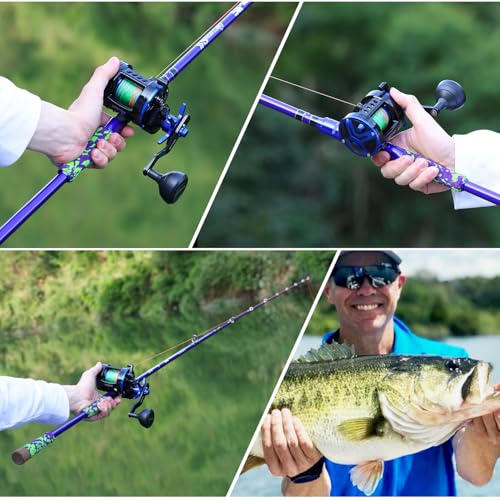 Sougayilang Inshore Saltwater Fishing Rods Combo, 7-Foot Spinning Rods and Casting Rods with Spinning/Trolling Reel - style: 7'0"casting Rod With Right Handed Reel