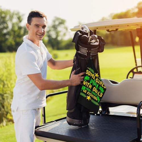 NIENIE Some Girls Play with Dolls Real Girls Go Fishing Golf Towel 16 x 24 Inch Golf Towels for Golf Bags with Carabiner Clip Microfiber Sports Golf Towel Men Women Golf Accessories