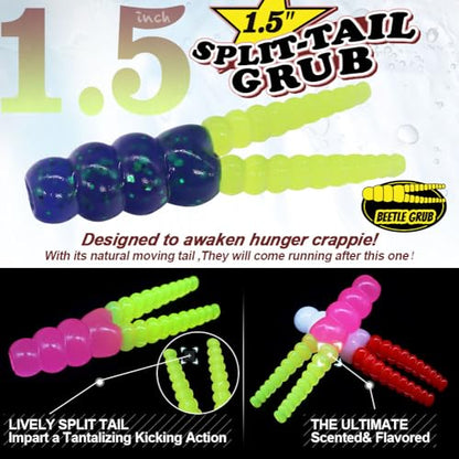 Crappie Jigs and Lures Kit -135 & 40 Piece Set with Plastics, Jig Heads, Split-Tail Grub Baits - Perfect for Crappie Fishing, Panfish Lures - color: Split-Tail Grub 40 pc. KIT Combo 1