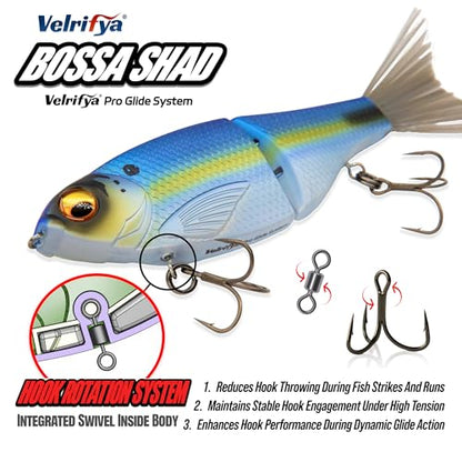 Bossa Shad Multi-Jointed Swimbait – Realistic Shad Profile with Natural Swimming Action for Bass Fishing - color: 05-Aqua Gold