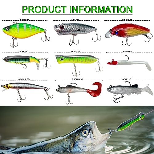 Fishing Lures Kit with Tackle Box Included Crankbait, Minnow, Spinnerbaits, Spoons, Soft Lures, Jigs, Hooks, Bait Rigs, Weights Sinkers, Topwater Lures Freshwater Saltwater 346/353Pcs - color: 346pcs
