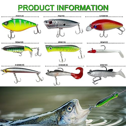 Fishing Lures Kit with Tackle Box Included Crankbait, Minnow, Spinnerbaits, Spoons, Soft Lures, Jigs, Hooks, Bait Rigs, Weights Sinkers, Topwater Lures Freshwater Saltwater 346/353Pcs - color: 346pcs