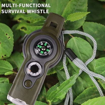 Emergency Survival Function Whistle, Outdoor Multifunctional Tool Safety Whistle with Lanyard, Ideal for Kayaking, Boating, Hiking, Camping, Climbing, Hunting, Fishing, Rescue Signaling - color: Army Green