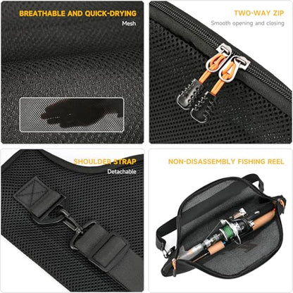 LEOFISHING Fishing Rod and Reel Combos Bag Portable Foldable Fishing Pole Case 45cm/17.7" for Short Telespoic Fishing Pole Store Up to 1-2 Fishing Rod with Reel Breathable Mesh Material