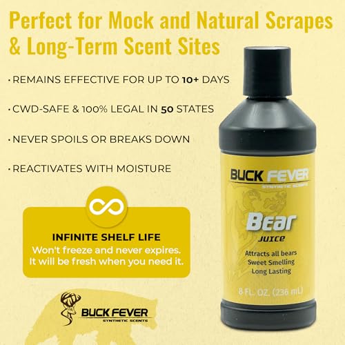 Buck Fever Bear Juice – Synthetically Formulated Bear Bait Attractant – Non-Spoiling, Sweet Synthetic Bear Attractant Scent for Trail Camera - size: 8oz